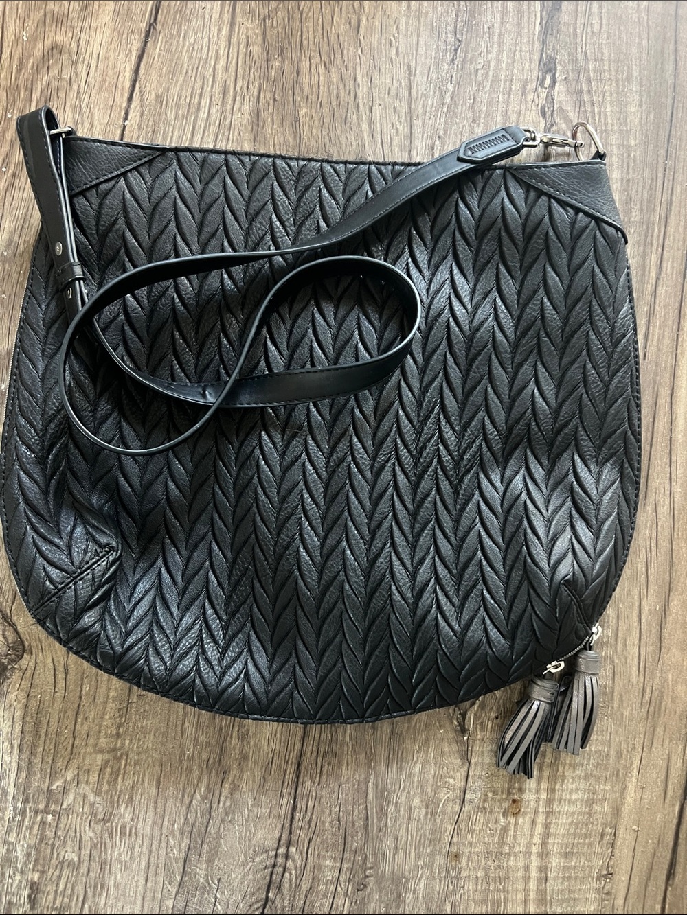 Stella & Dot Black Braided Expandable Hobo Crossbody Bag